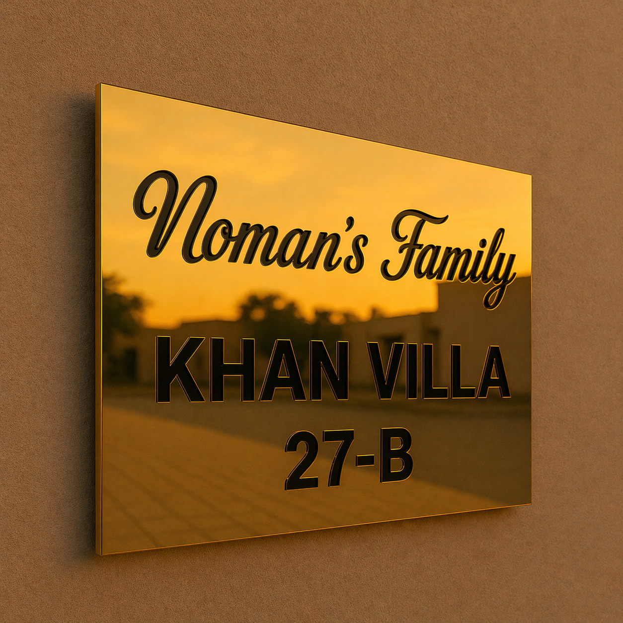 Golden Mirror House Name Plate