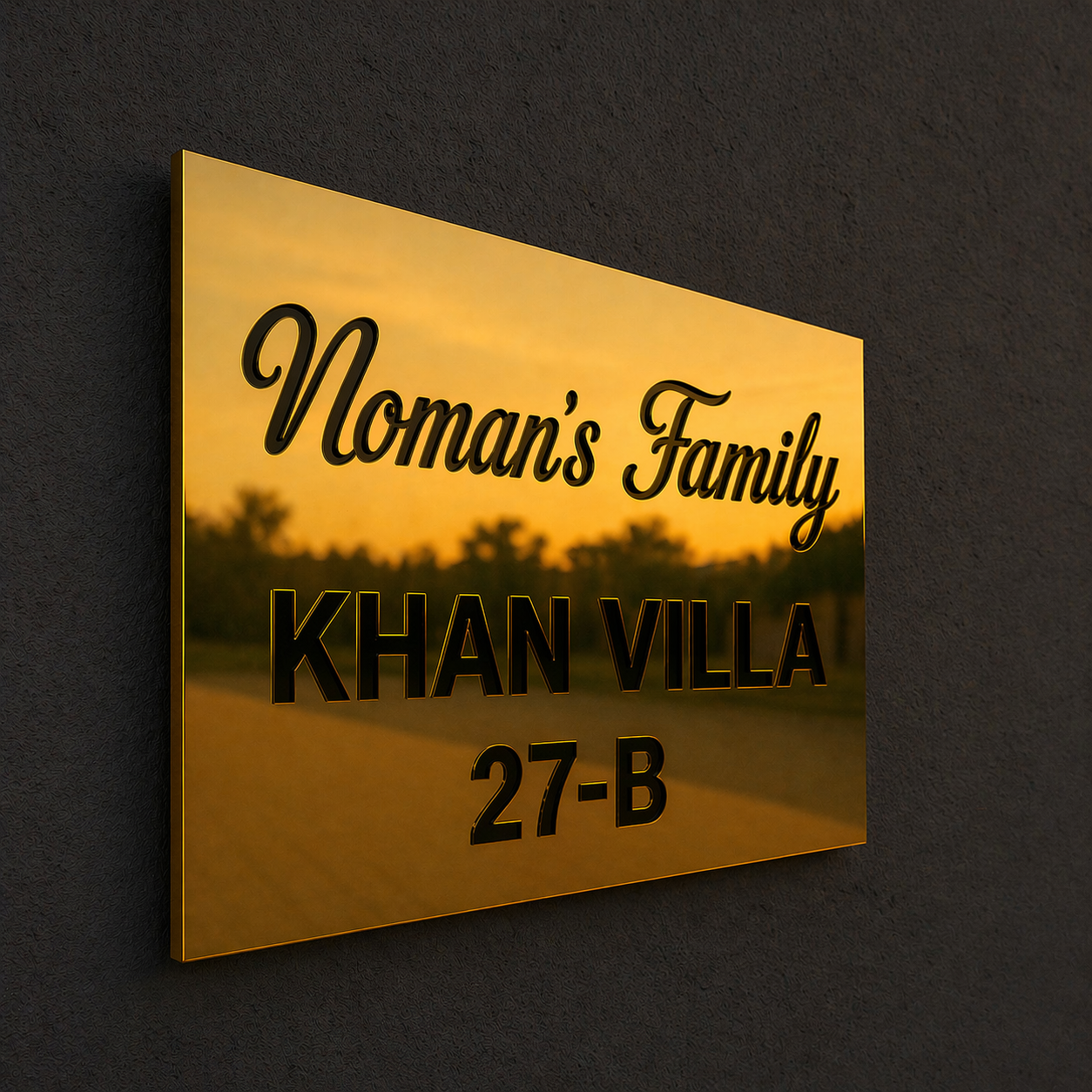 Golden Mirror House Name Plate