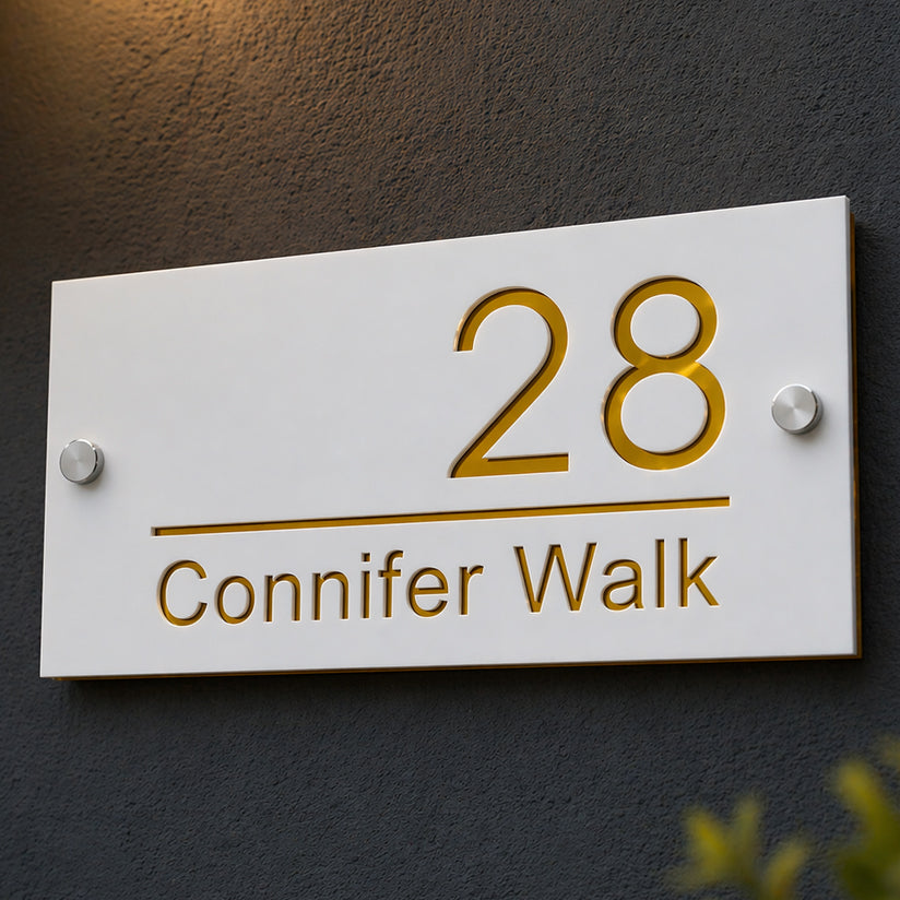 White Golden House Name plate